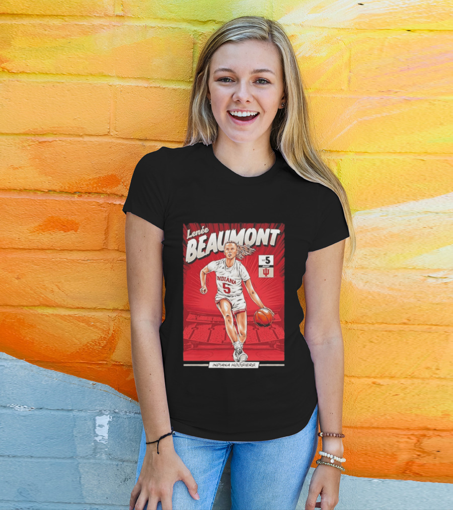 Lenée Beaumont Indiana Hoosiers No 5 Comic Basketball Athlete T-Shirt