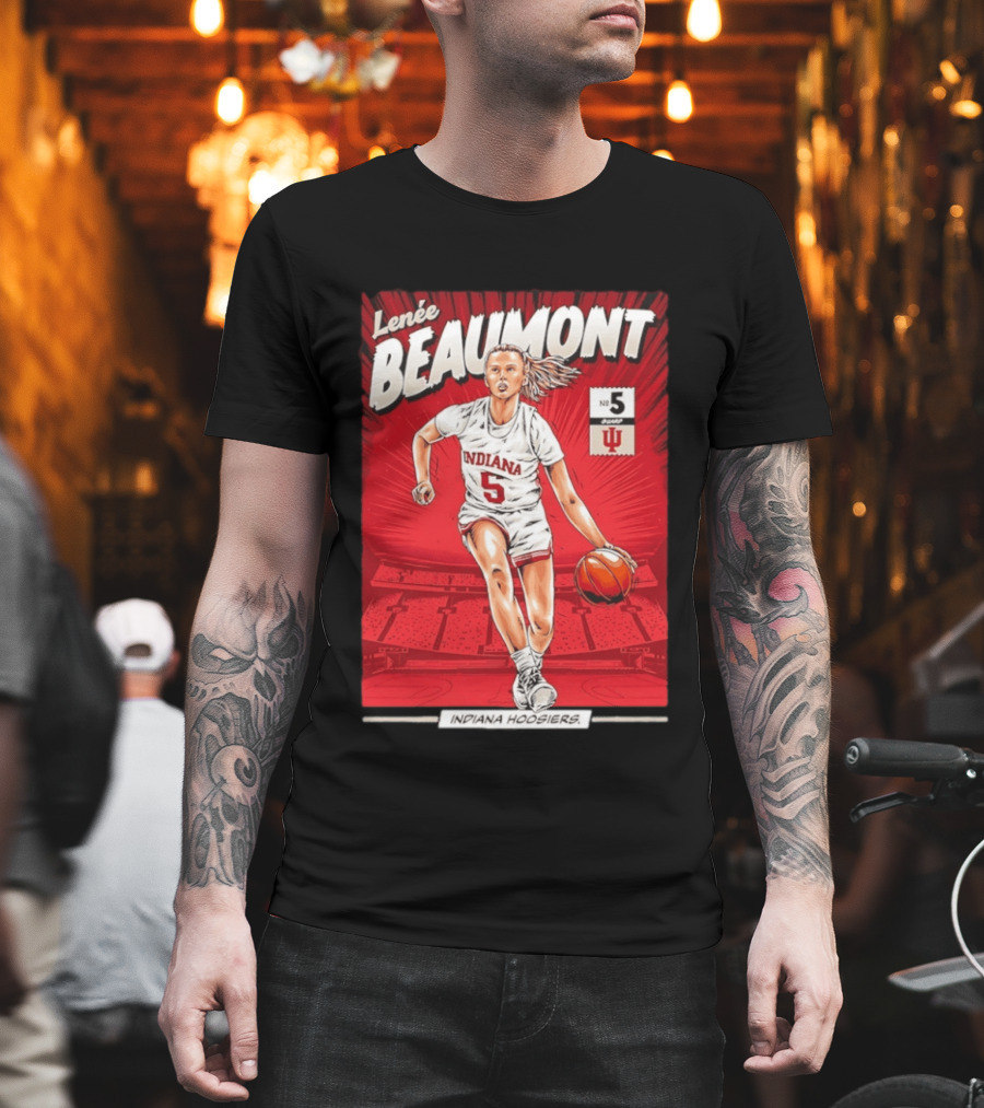 Lenée Beaumont Indiana Hoosiers No 5 Comic Basketball Athlete T-Shirt