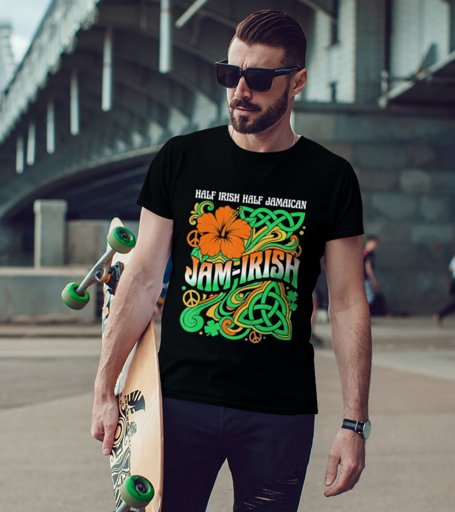 Jam Irish Half Irish Half Jamaican St Patrick's Day Hibiscus Celtic T-Shirt