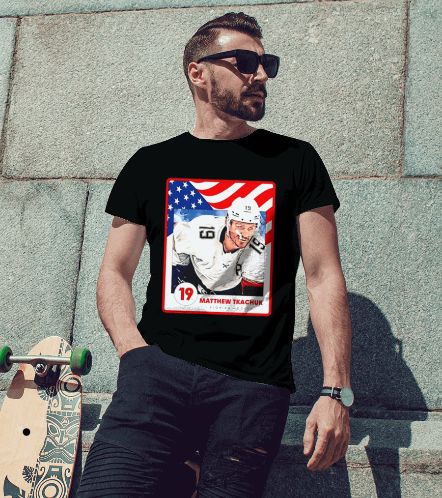 Matthew Tkachuk Florida Hockey USA Flag Card Number 19 T-Shirt