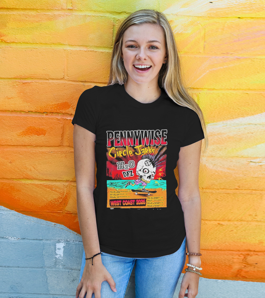 Pennywise Circle Jerks H2O DFL West Coast 2026 Tour San Francisco Sacramento Berkeley San Diego T-Shirt