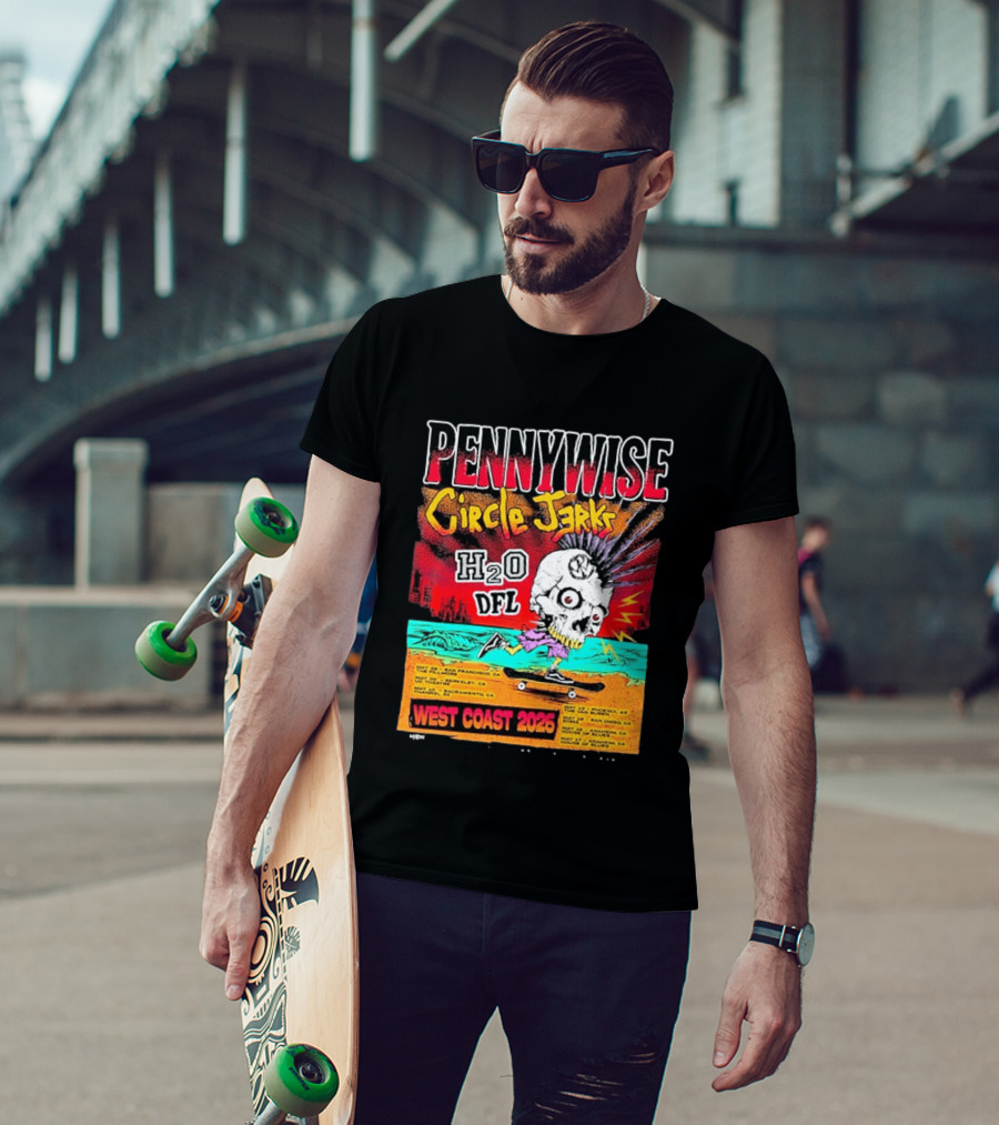 Pennywise Circle Jerks H2O DFL West Coast 2026 Tour San Francisco Sacramento Berkeley San Diego T-Shirt