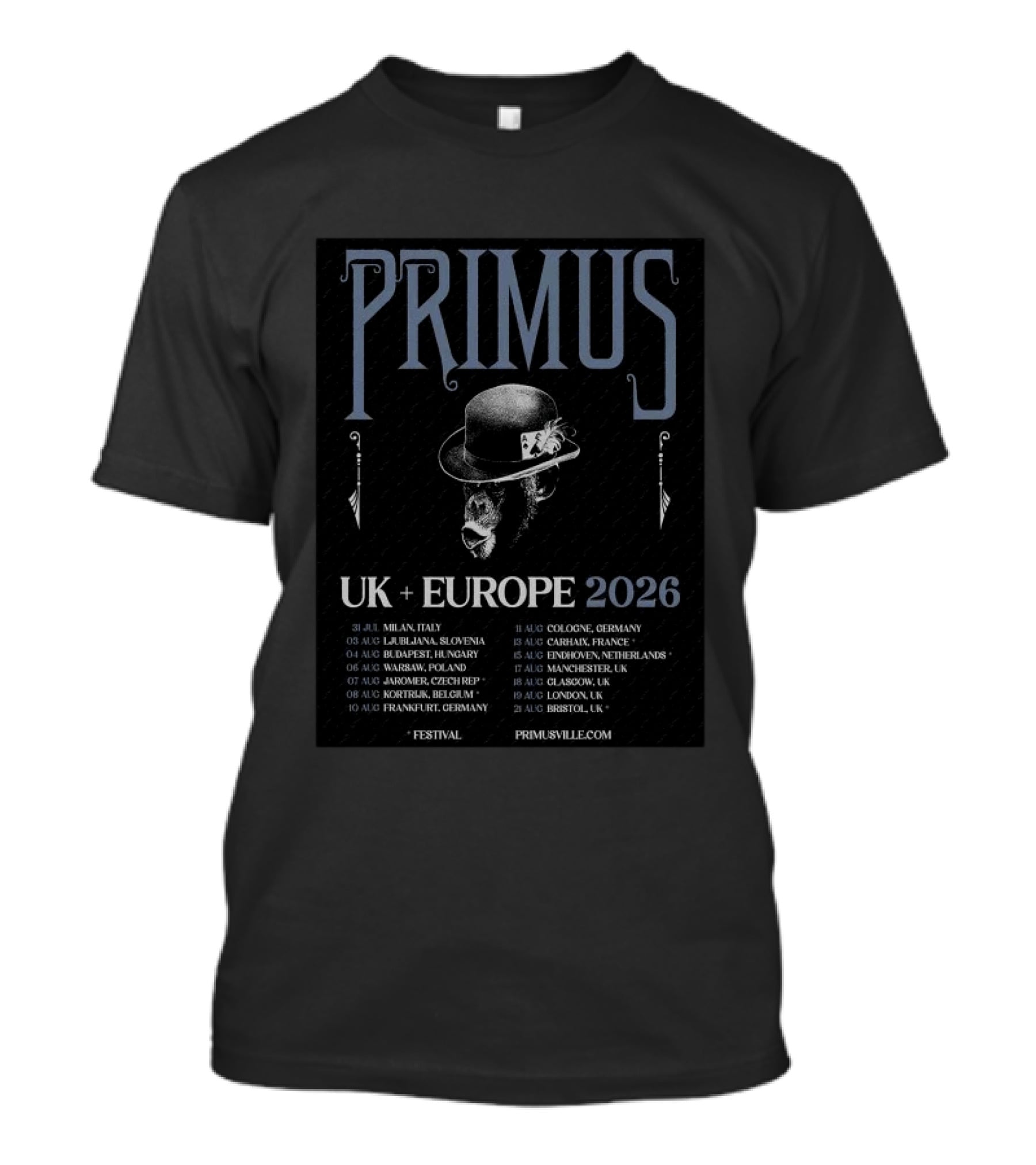 Primus UK Europe 2026 Tour Milan Warsaw Prague London Dates T-Shirt