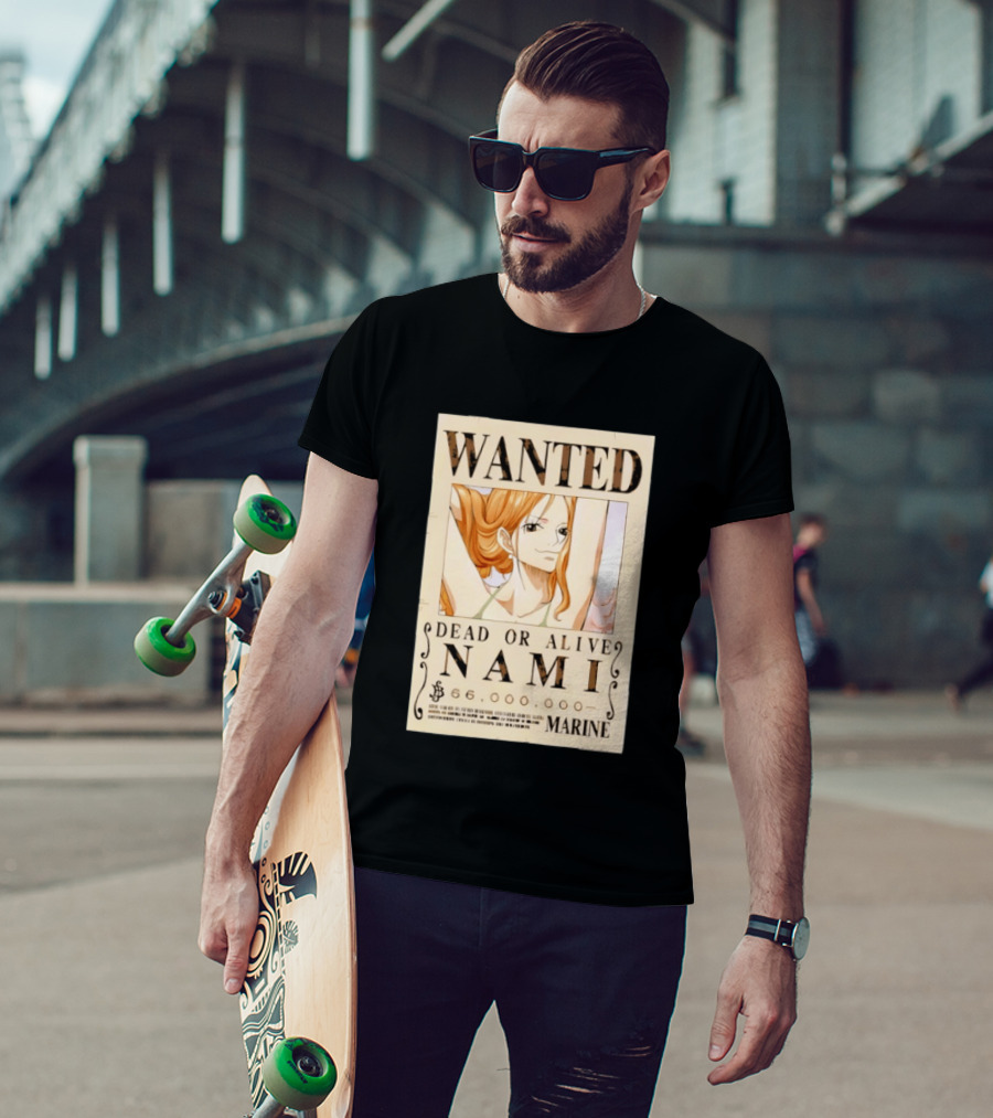 WANTED Dead Or Alive Nami 66,000,000 Beli One Piece Marine T-Shirt