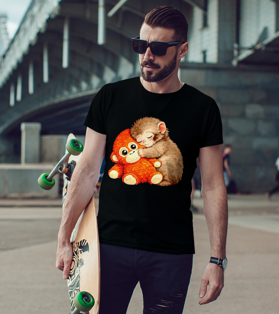 Punch The Monkey Brown Cub And Orange Plushy Cuddle T-Shirt