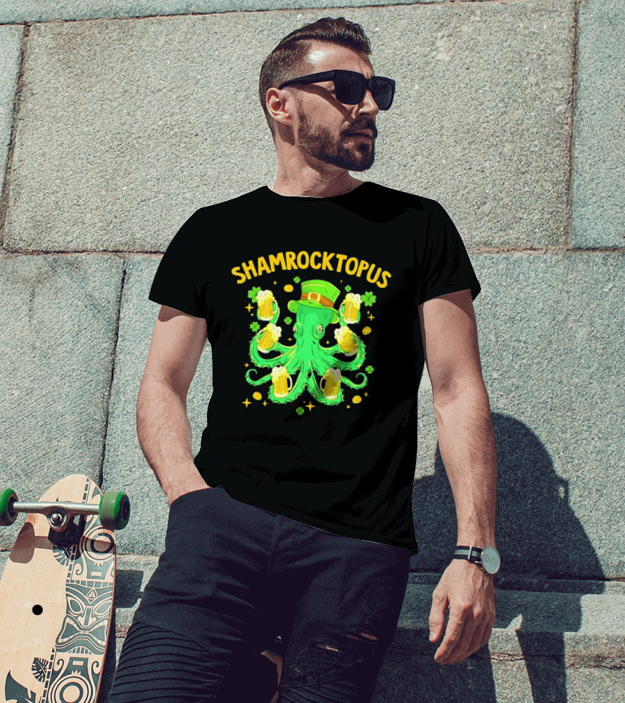Shamrocktopus Octopus St Patrick's Day Beer Hat Shamrocks T-Shirt