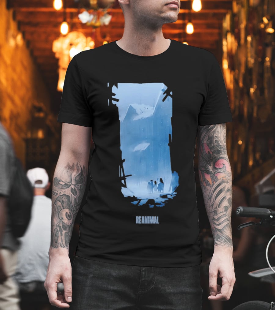 Reanimal Gate Snowy Mountain Scene with Penguins T-Shirt