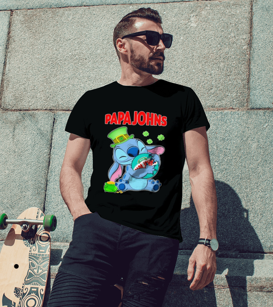 Papa Johns Stitch Pizza St Patricks Day Hug Clover T-Shirt
