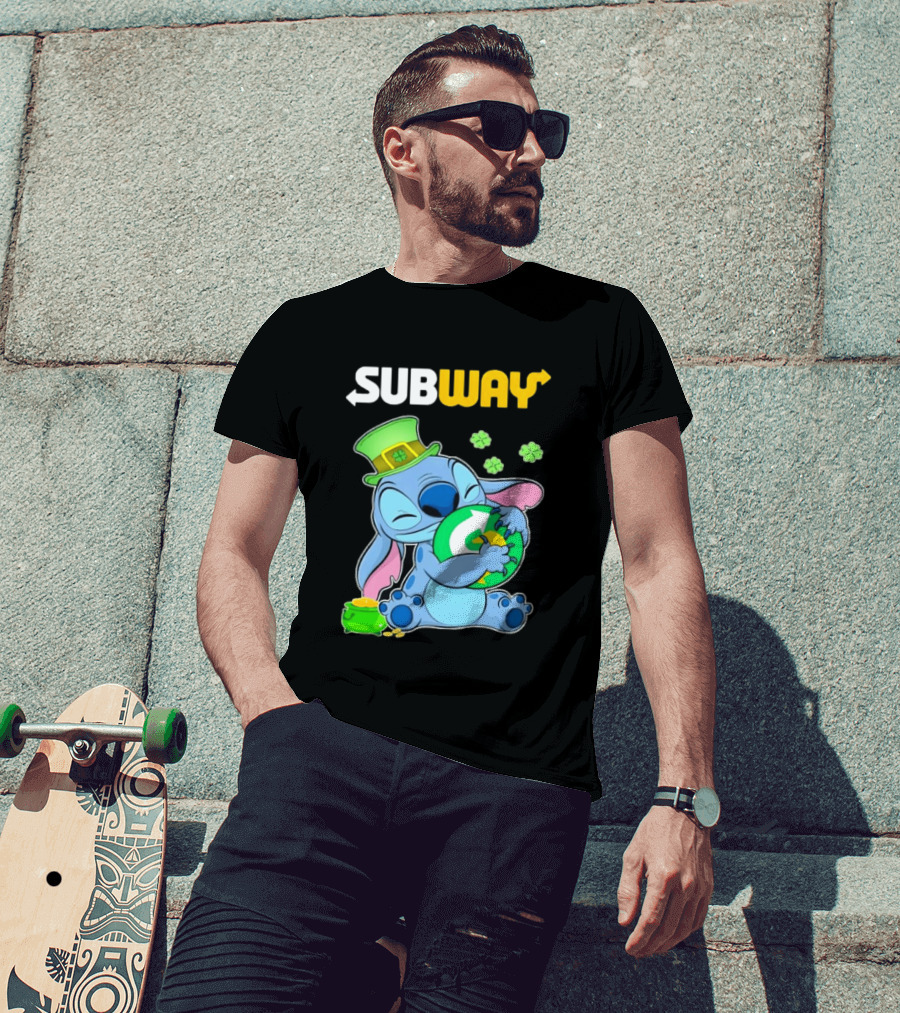 Subway St Patrick's Day Stitch Hugging Clover Coin T-Shirt