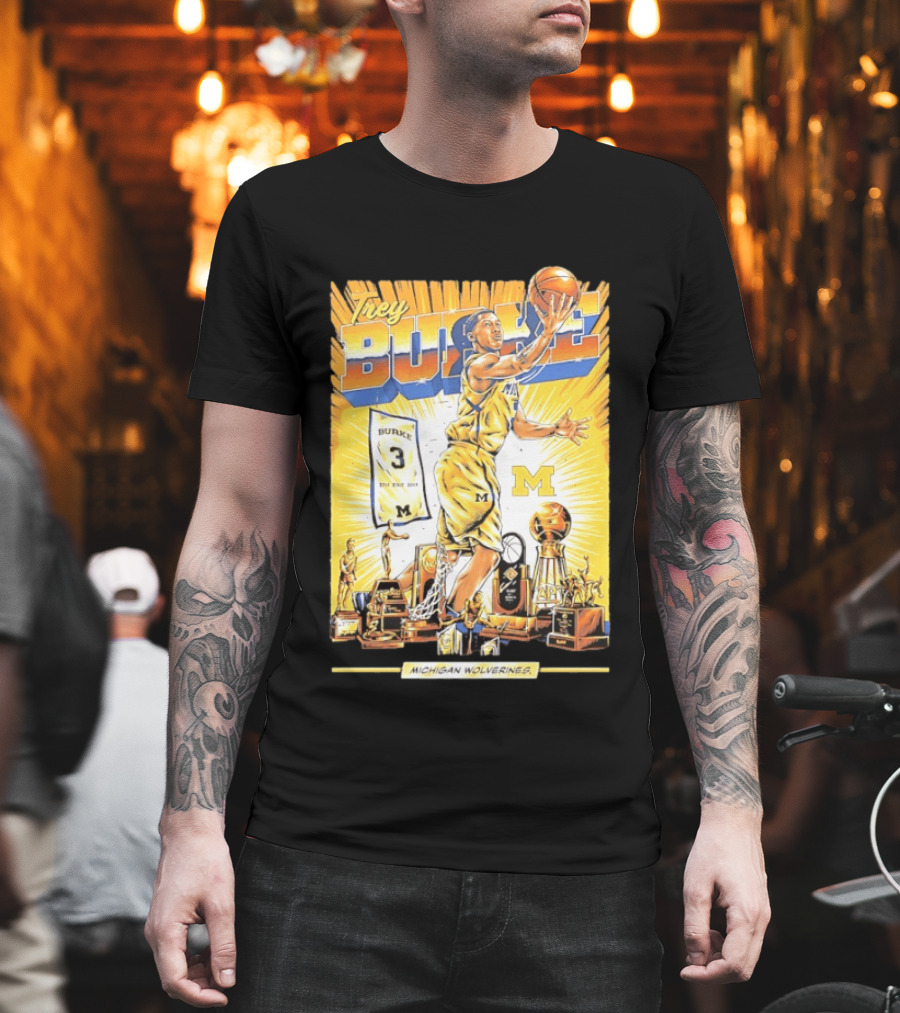 Trey Burke Michigan Wolverines Basketball Comic Style 3 M Jersey Trophy Collection T-Shirt