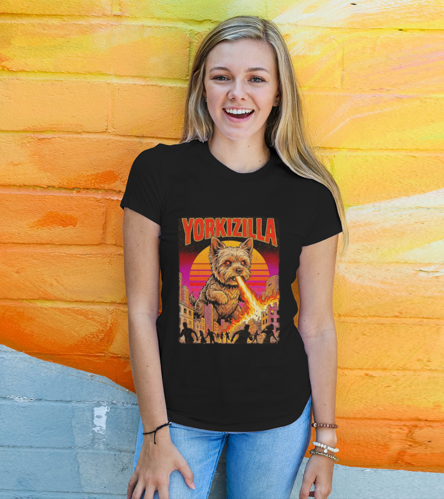 Yorkizilla Giant Yorkshire Terrier Monster Movie City Attack Scene T-Shirt