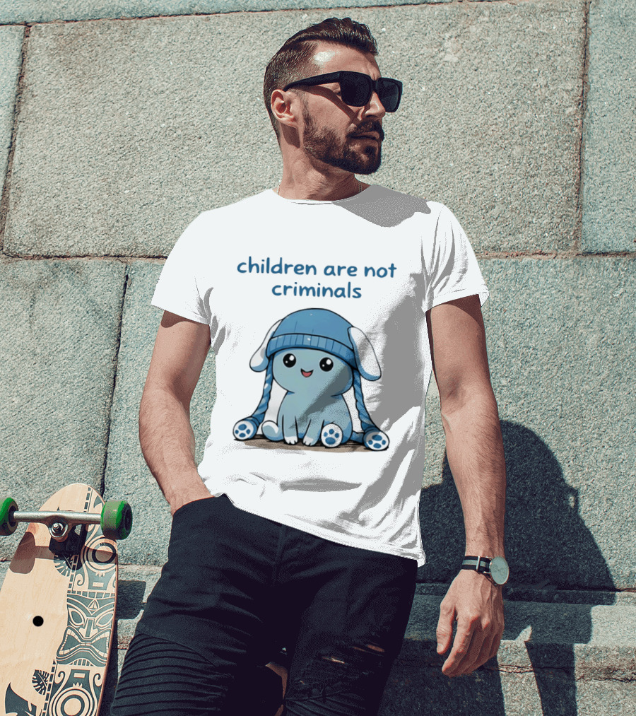 Children Are Not Criminals Cute Blue Bunny With Hat T-Shirt