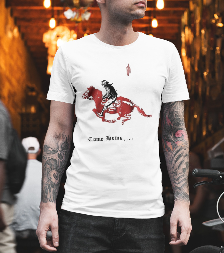 Come Home Cowboy Riding On Red Horse In Moonlit Night T-Shirt