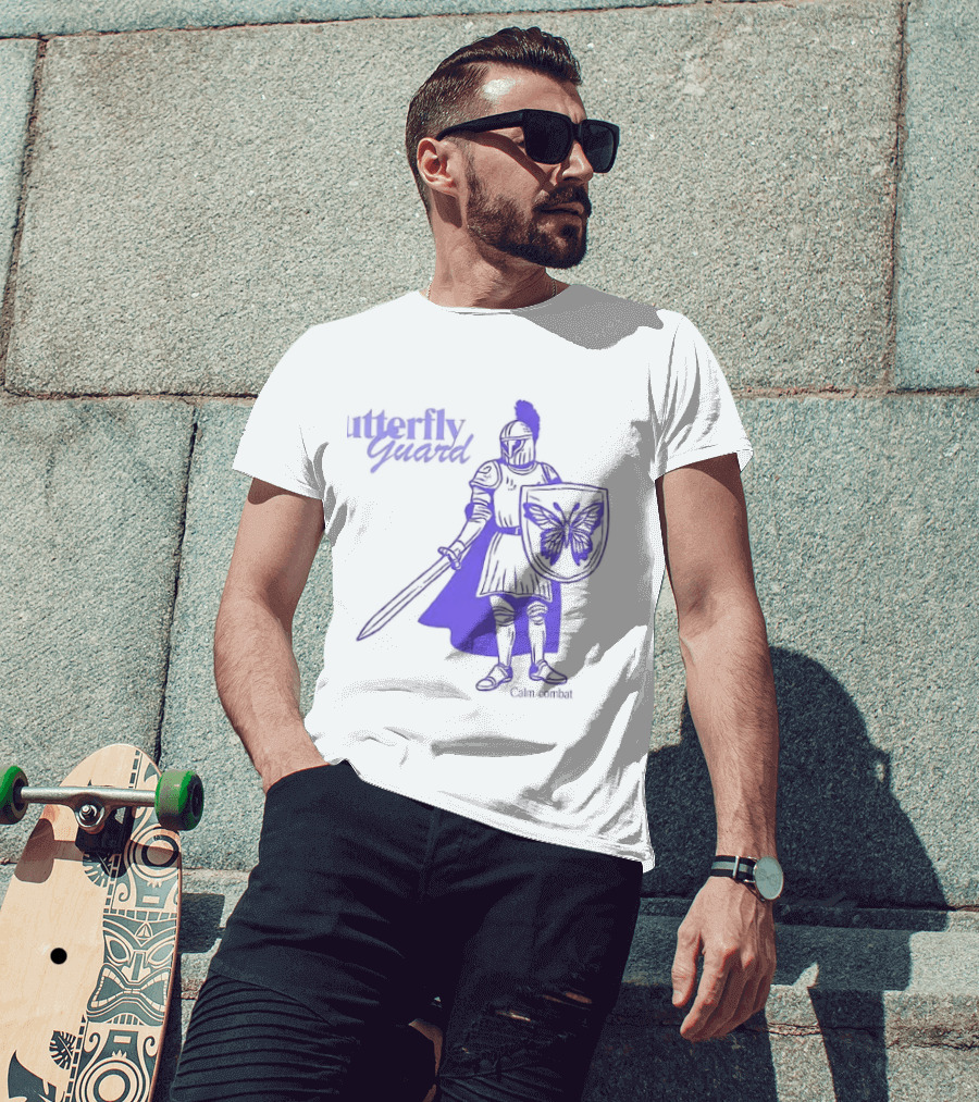 Butterfly Guard Calm Combat Knight With Shield And Sword T-Shirt