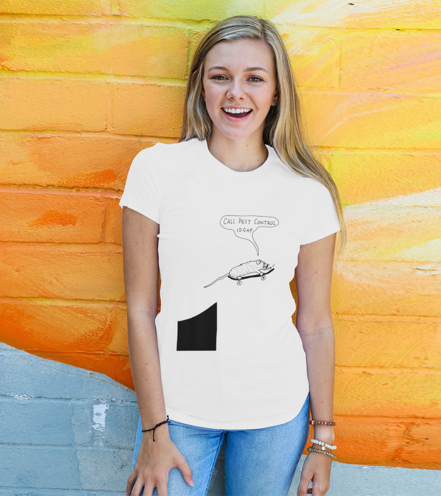 Call Pest Control IDGAF Rat On Skateboard T-Shirt