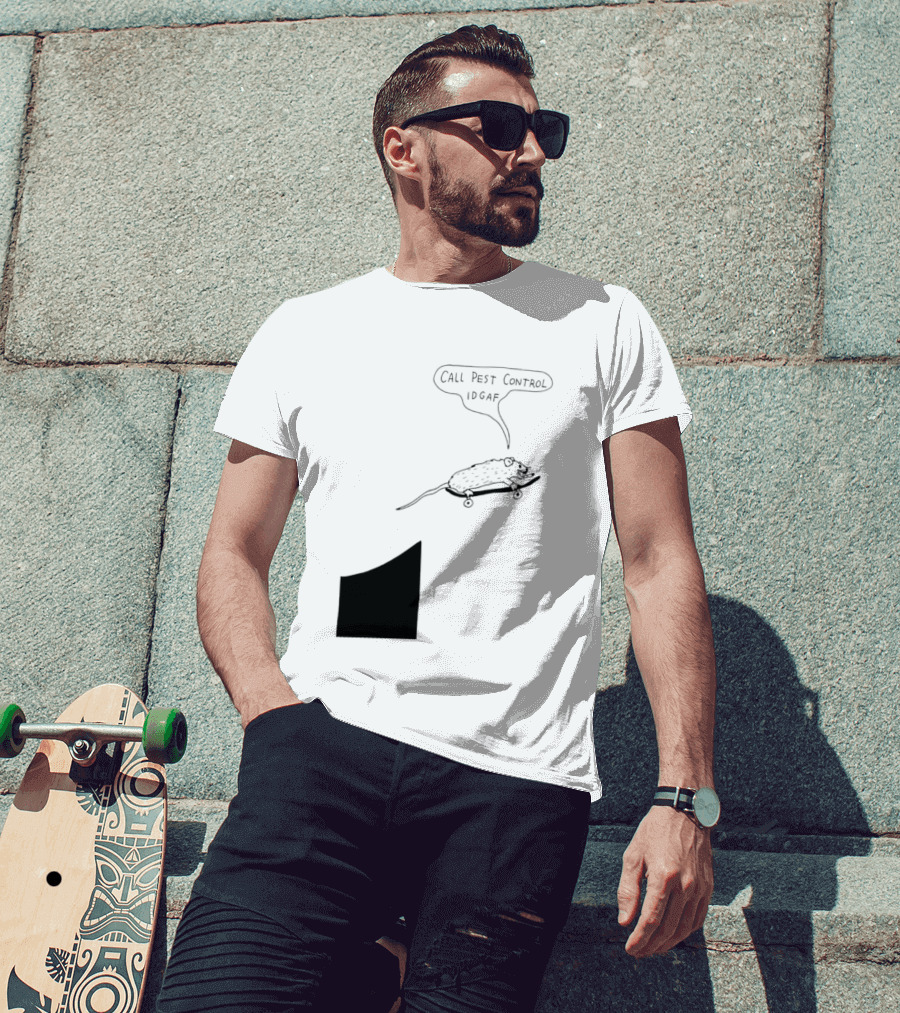 Call Pest Control IDGAF Rat On Skateboard T-Shirt