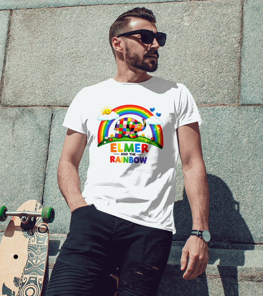 Elmer And The Rainbow Colorful Elephant With Sun And Birds T-Shirt