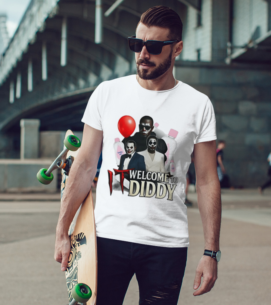 IT Welcome To Diddy Clown Parody Red Balloon Baby Oil T-Shirt