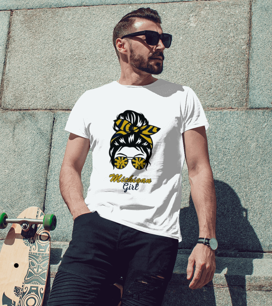 Michigan Girl Messy Bun Glasses Bow T-Shirt
