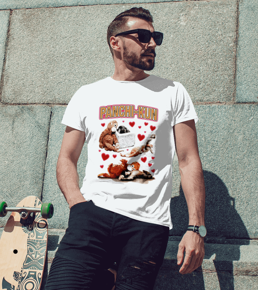 Panchi Kun Monkey Plush Love Hearts T-Shirt