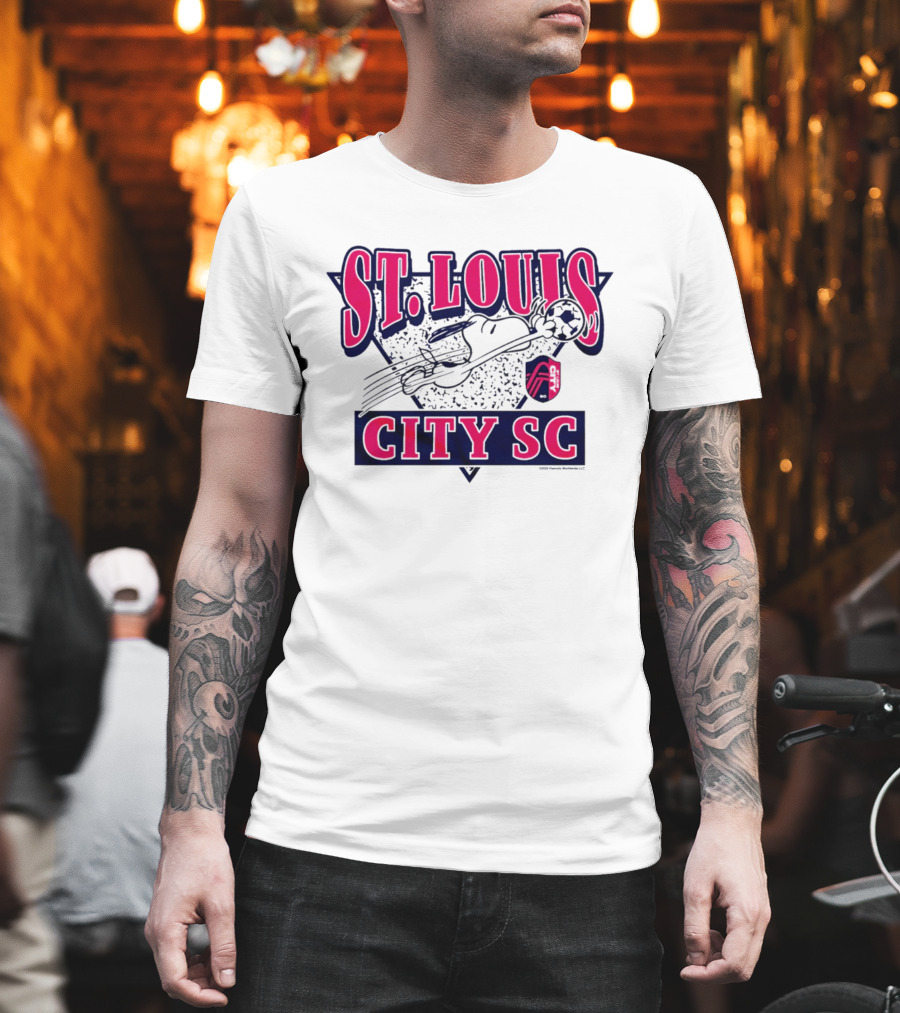 Snoopy Playing Soccer With St. Louis CITY SC Peanuts Collaboration T-Shirt