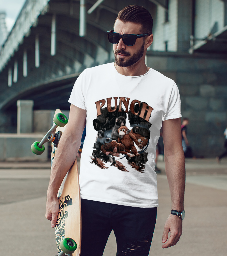 Punch The Monkey Picture Collage Monkeys Plush Toys T-Shirt