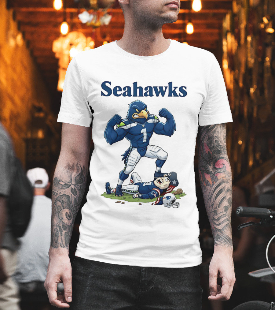 Seahawks vs Patriots Rivalry Cartoon Victory T-Shirt