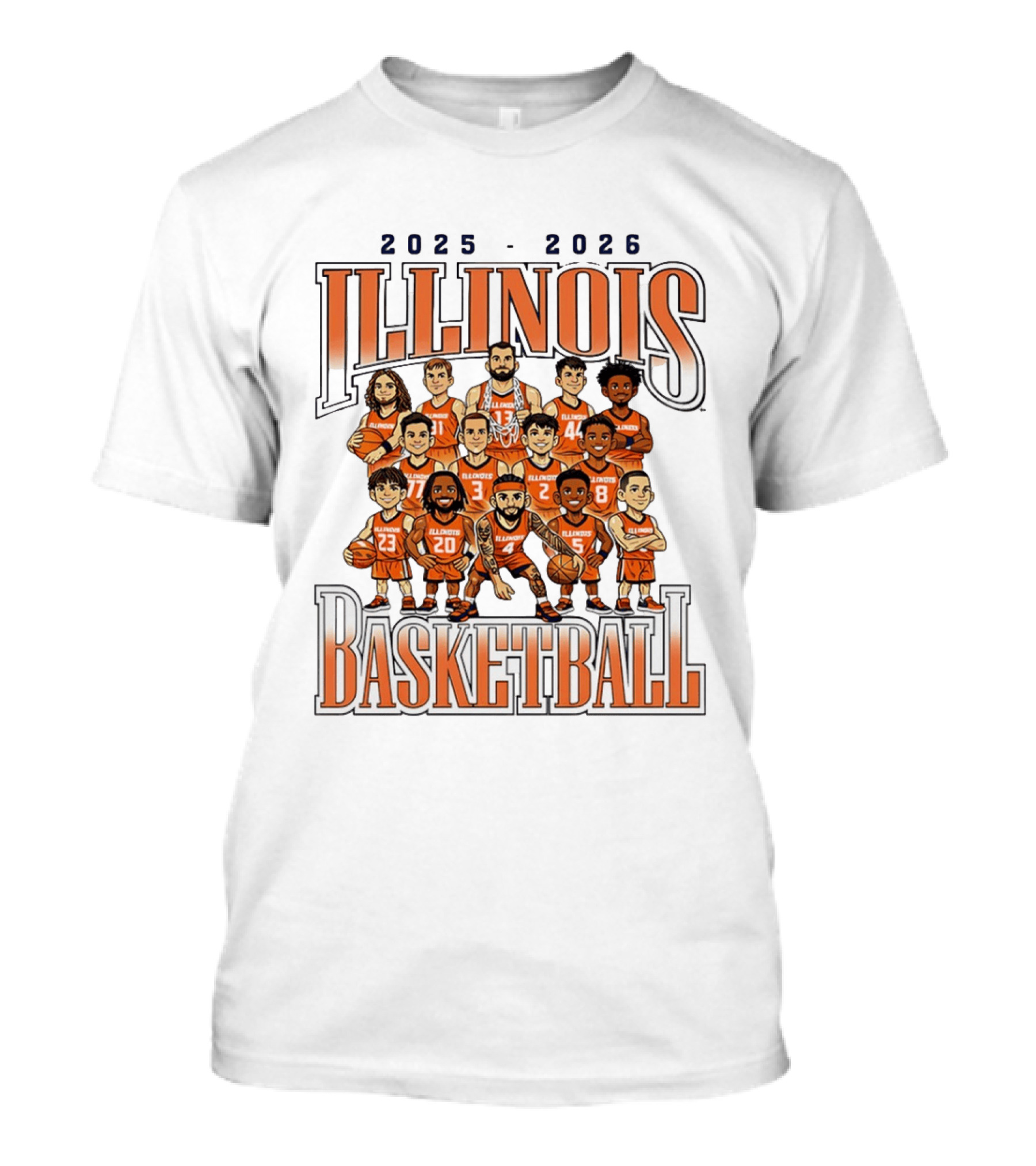 2025 2026 Illinois Basketball Team Caricature T-Shirt