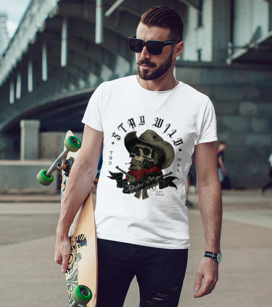 Stay Wild Skull Cowboy Bandana Western Est 2019 T-Shirt