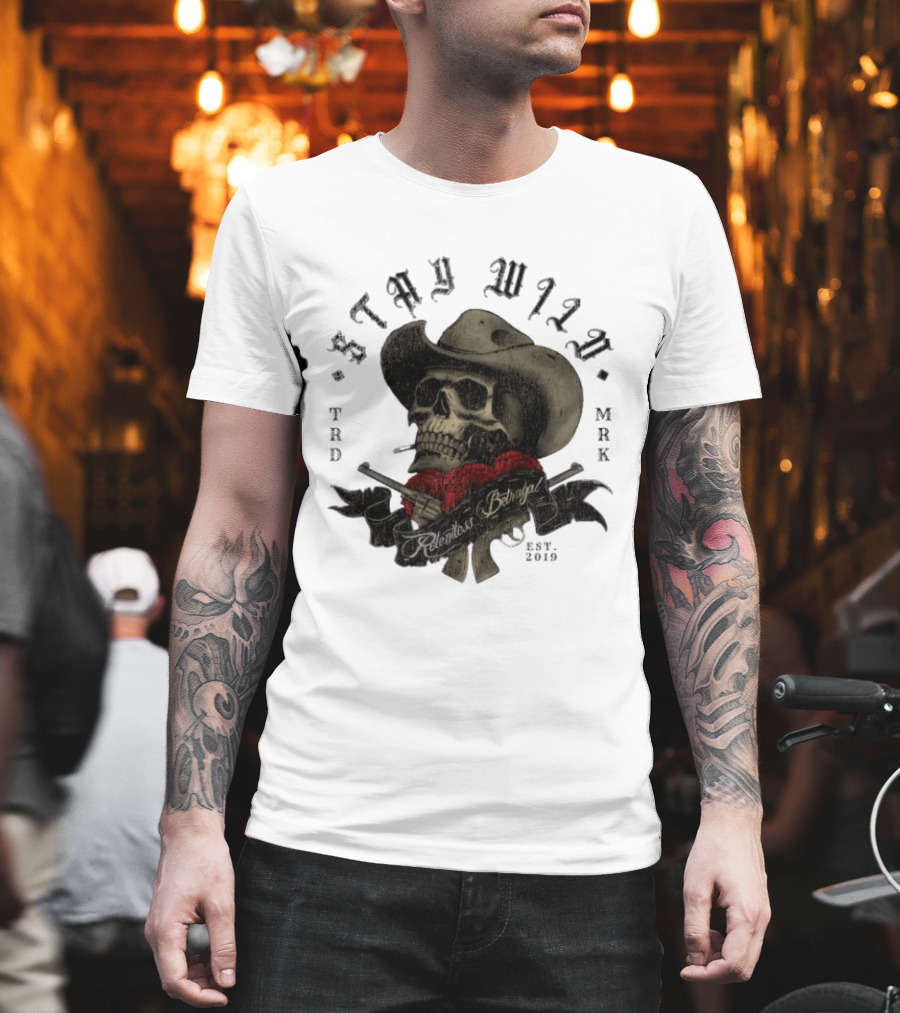 Stay Wild Skull Cowboy Bandana Western Est 2019 T-Shirt