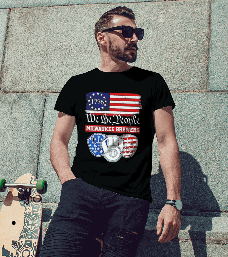 Milwaukee Brewers We The People 1776 American Flag 250th Anniversary T-Shirt