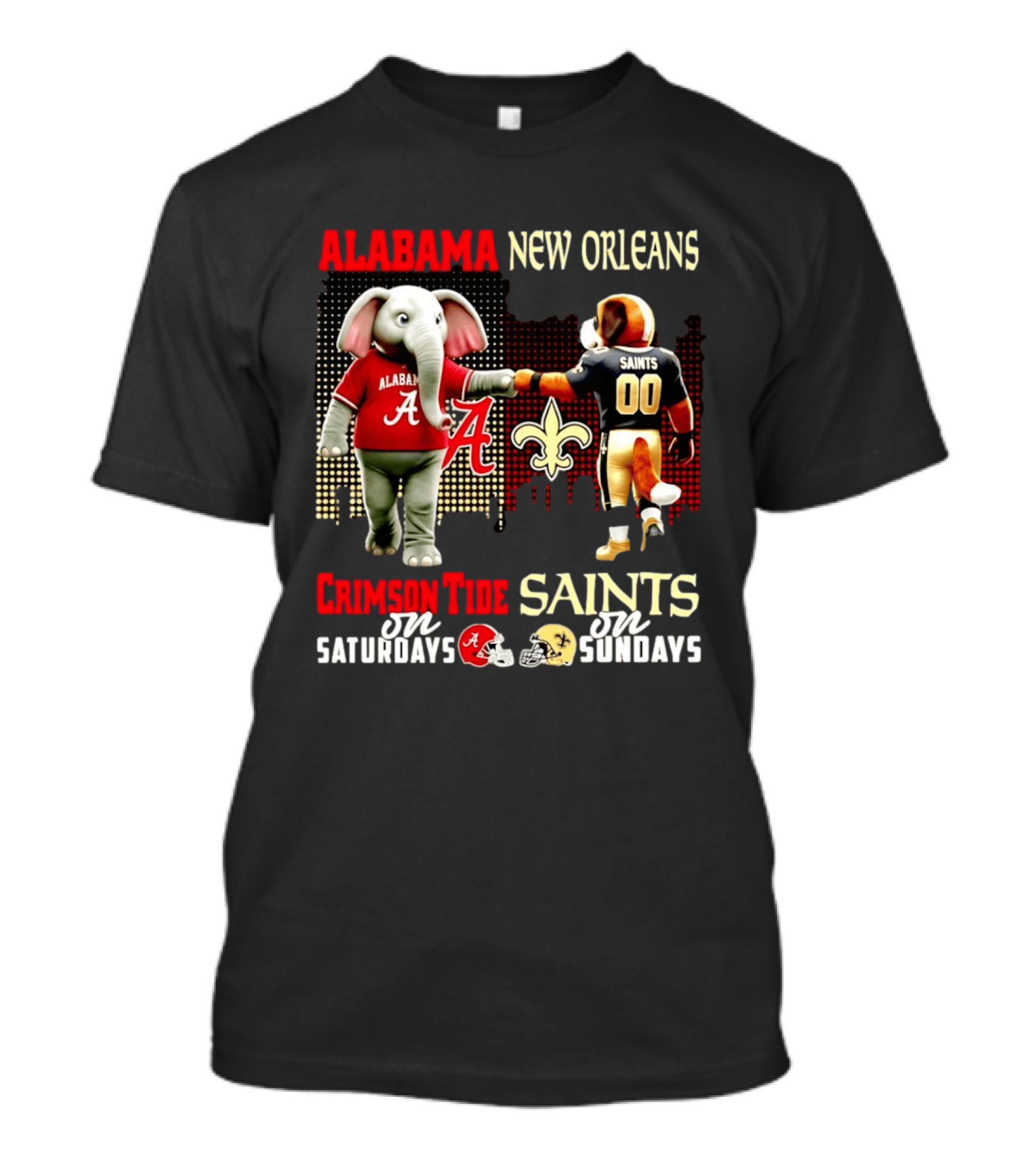 Alabama Crimson Tide Saturdays New Orleans Saints Sundays Skyline T-Shirt