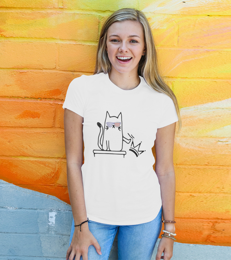 Cat No Kings In America Patriotic Sunglasses Political Humor T-Shirt