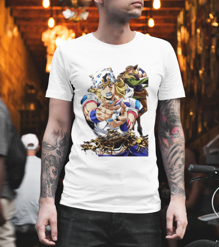 Steel Ball Run JoJo's Bizarre Adventure Gyro Zeppeli and Johnny Joestar Anime Characters T-Shirt