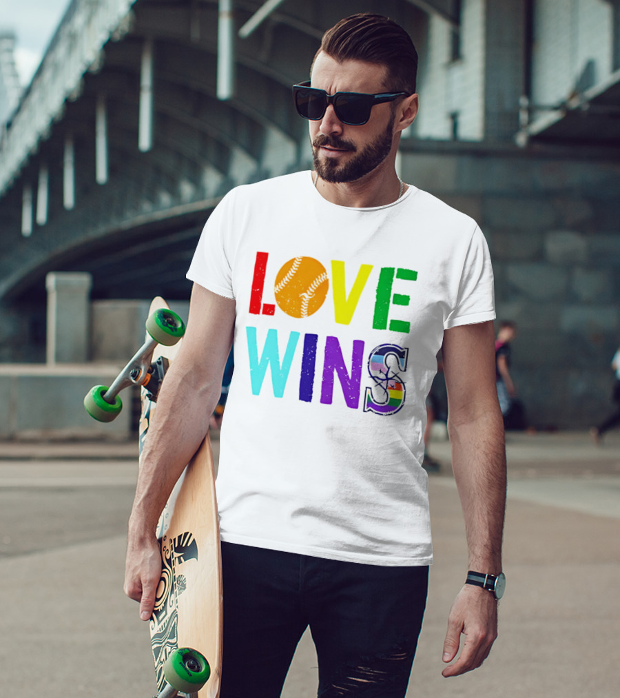 Love Wins Baseball Pride LGBTQ Rainbow T-Shirt
