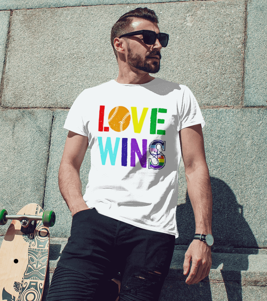 Love Wins Baseball Pride LGBTQ Rainbow T-Shirt