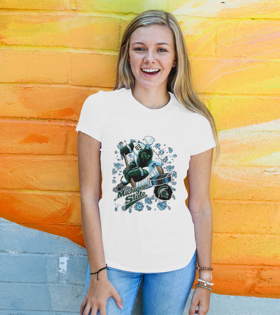 Michigan State Spartans Hockey Cartoon Player Spartan Head T-Shirt