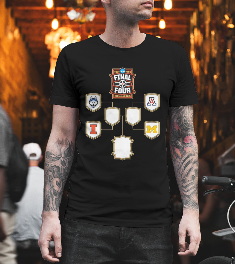 2026 NCAA Men's Final Four Indianapolis UConn Arizona Illinois Michigan Basketball Bracket T-Shirt
