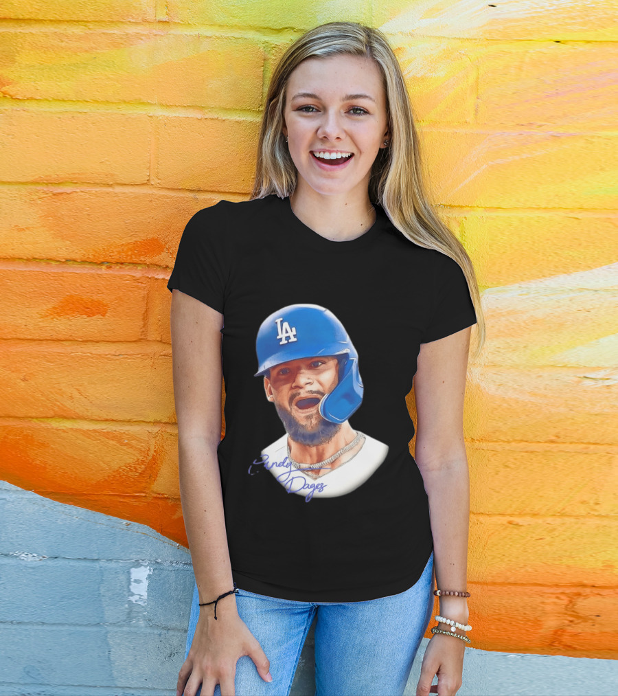 Andy Pages Los Angeles Dodgers MLB 2026 Big Face LA Helmet T-Shirt