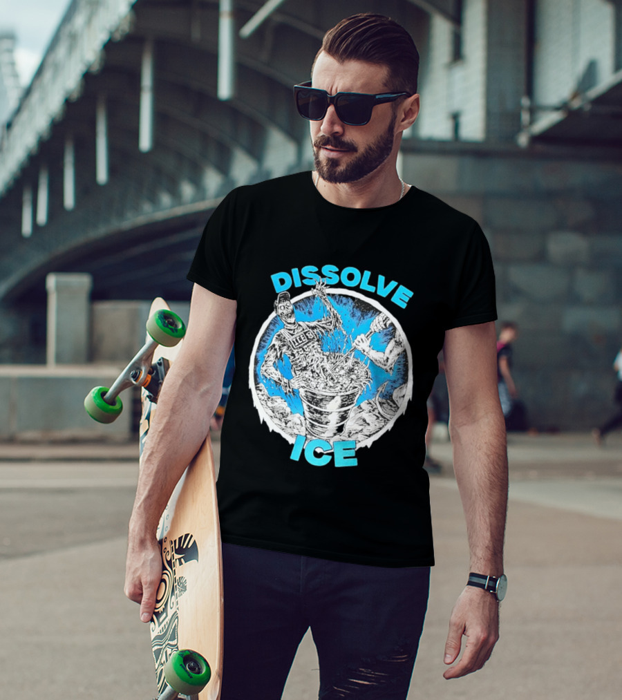 Dissolve ICE Abolish ICE Skeleton Melting In Cauldron With Ghostly Figure T-Shirt