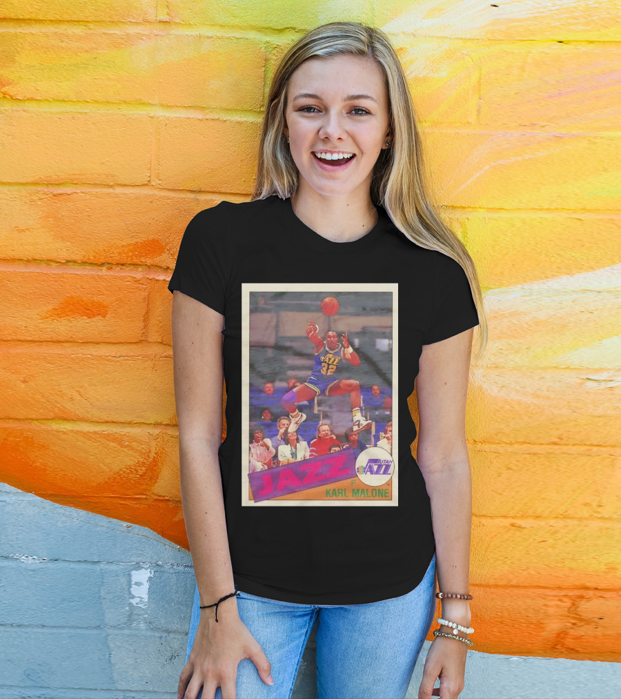 Utah Jazz Karl Malone 32 Basketball Card 1992 T-Shirt