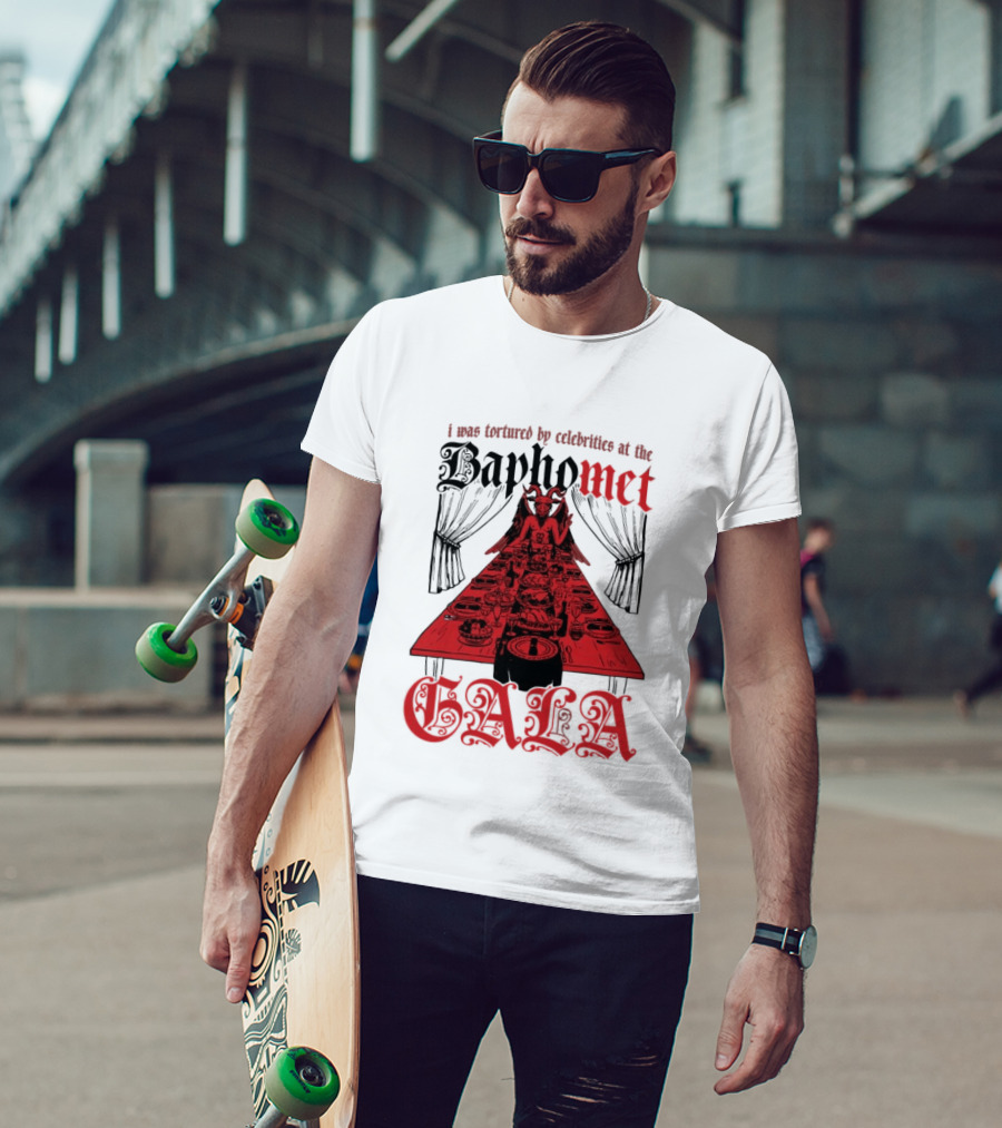 I Was Tortured By Celebrities At The Baphomet Gala Cryptic Red Table Setting T-Shirt