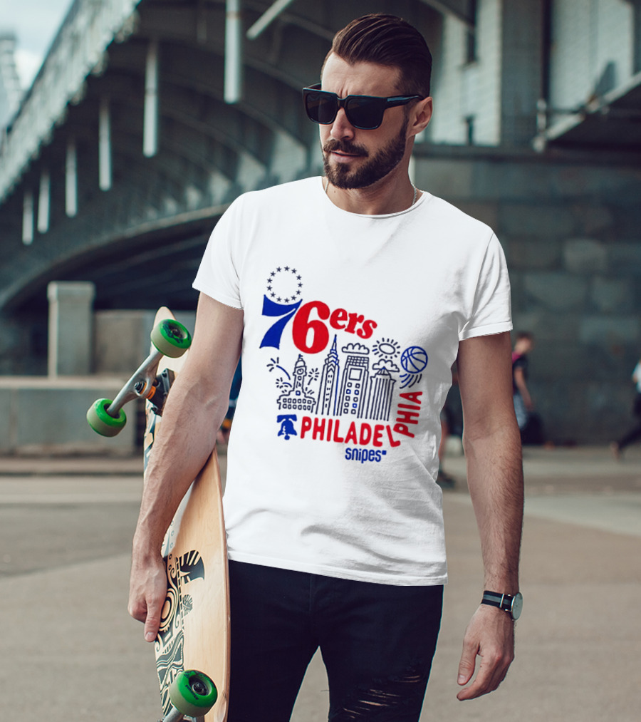 Philadelphia 76ers Snipes City Skyline Sketch Basketball T-Shirt