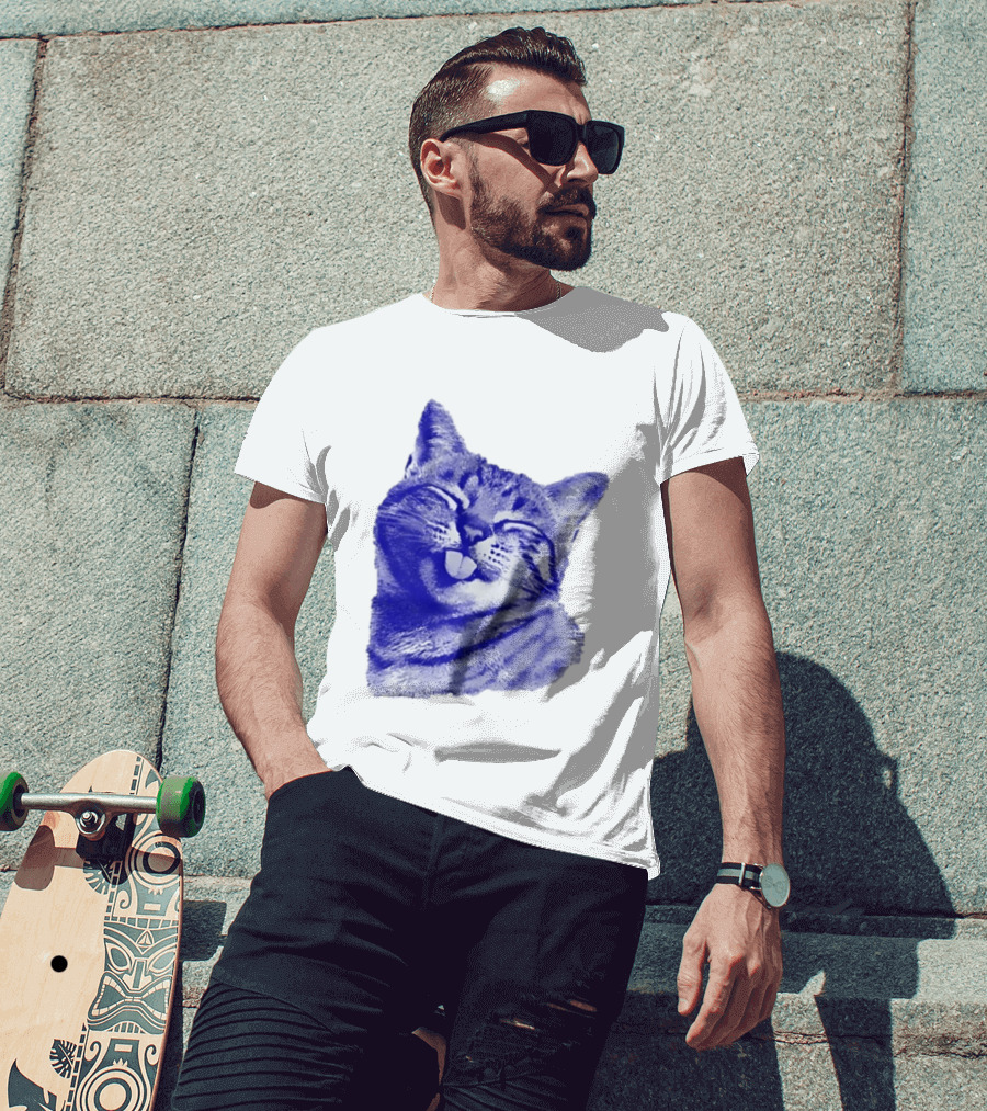 Playful Cat Sticking Out Tongue In Blue Tint T-Shirt