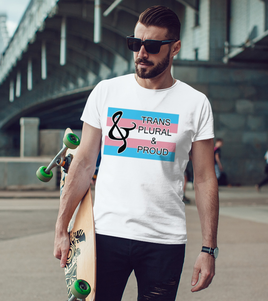 Trans Plural And Proud Treble Clef Pink Blue Flag T-Shirt