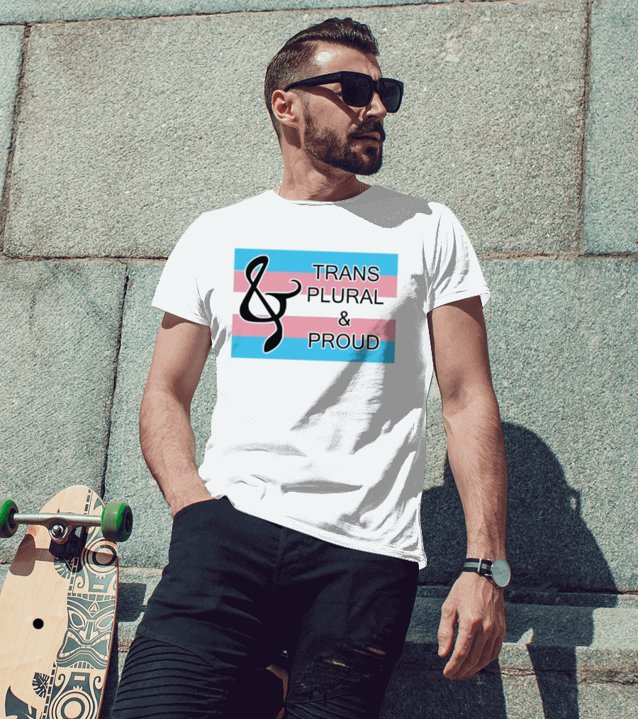 Trans Plural And Proud Treble Clef Pink Blue Flag T-Shirt