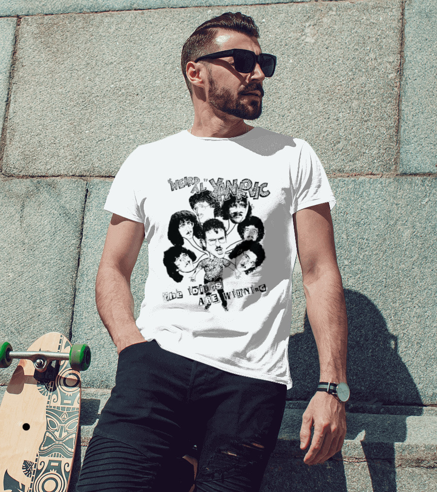 Weird Al Yankovic The Idiots Are Winning Black And White Caricature Faces T-Shirt