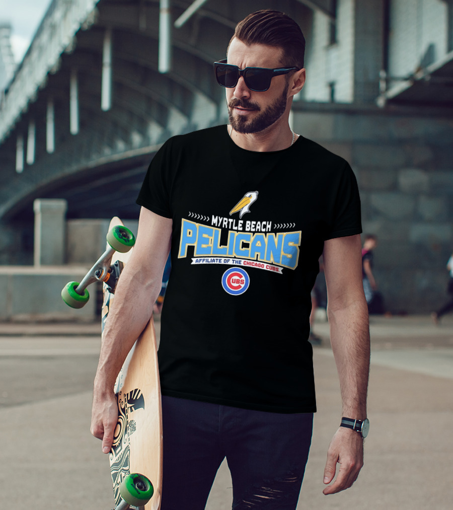 Myrtle Beach Pelicans Affiliate Of The Chicago Cubs Logo Featuring Pelican And Cubs T-Shirt