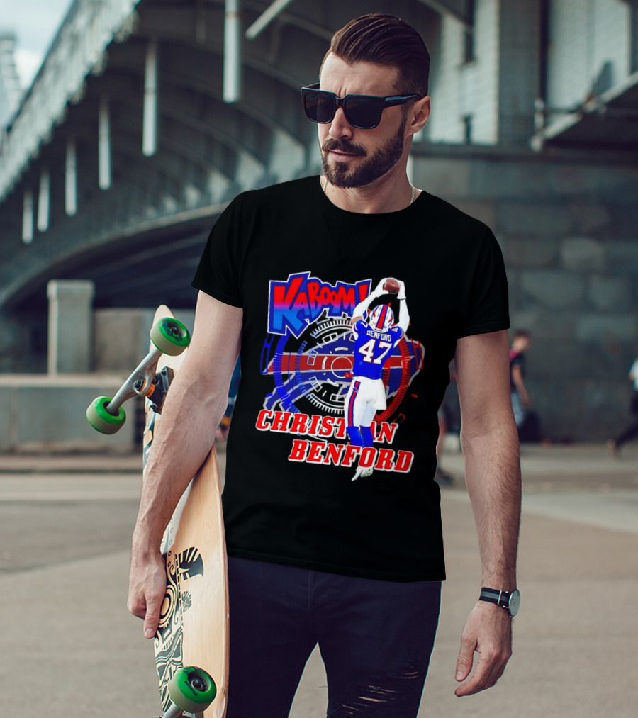 Kaboom Christian Benford 47 Buffalo Bills Football T-Shirt