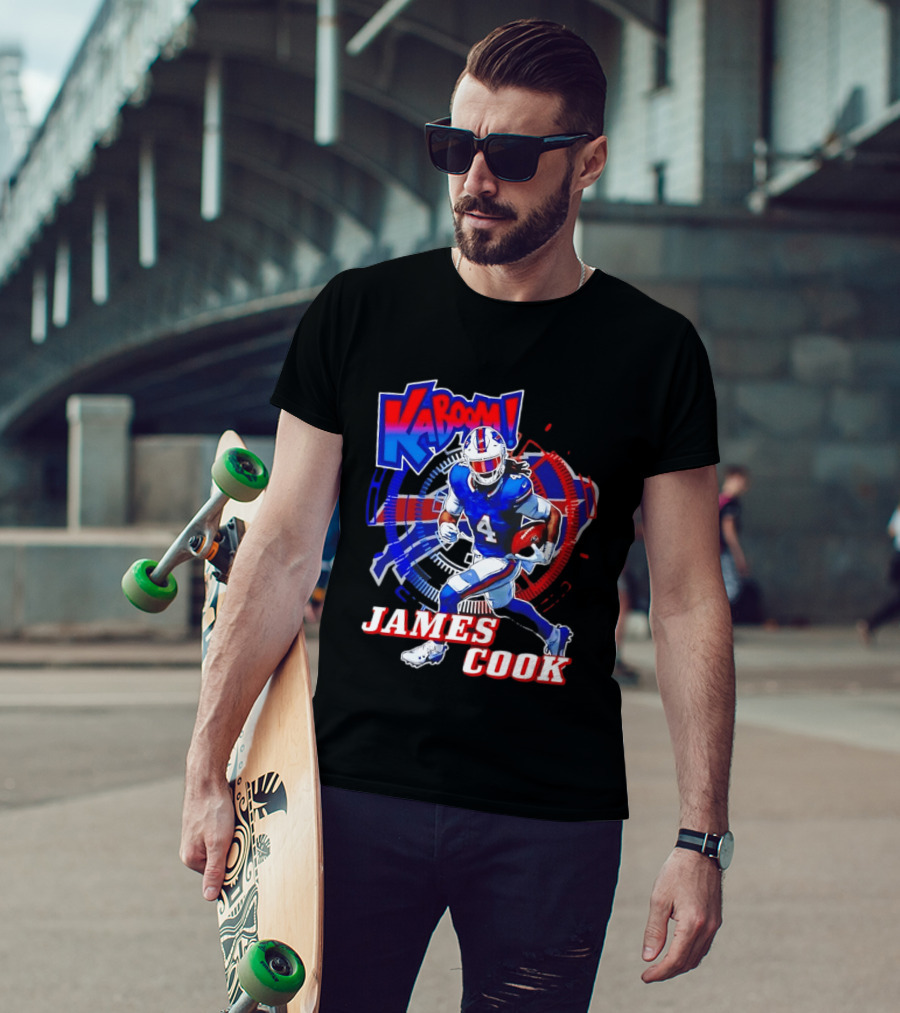 Kaboom James Cook Buffalo Bills Football Action Explosion T-Shirt